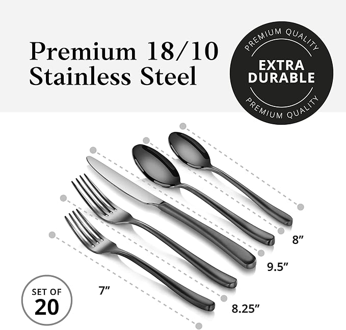 Artaste Rain II Forged 18/10 Stainless Steel (Black (Service for 4), (Flatware 20-Piece Set))