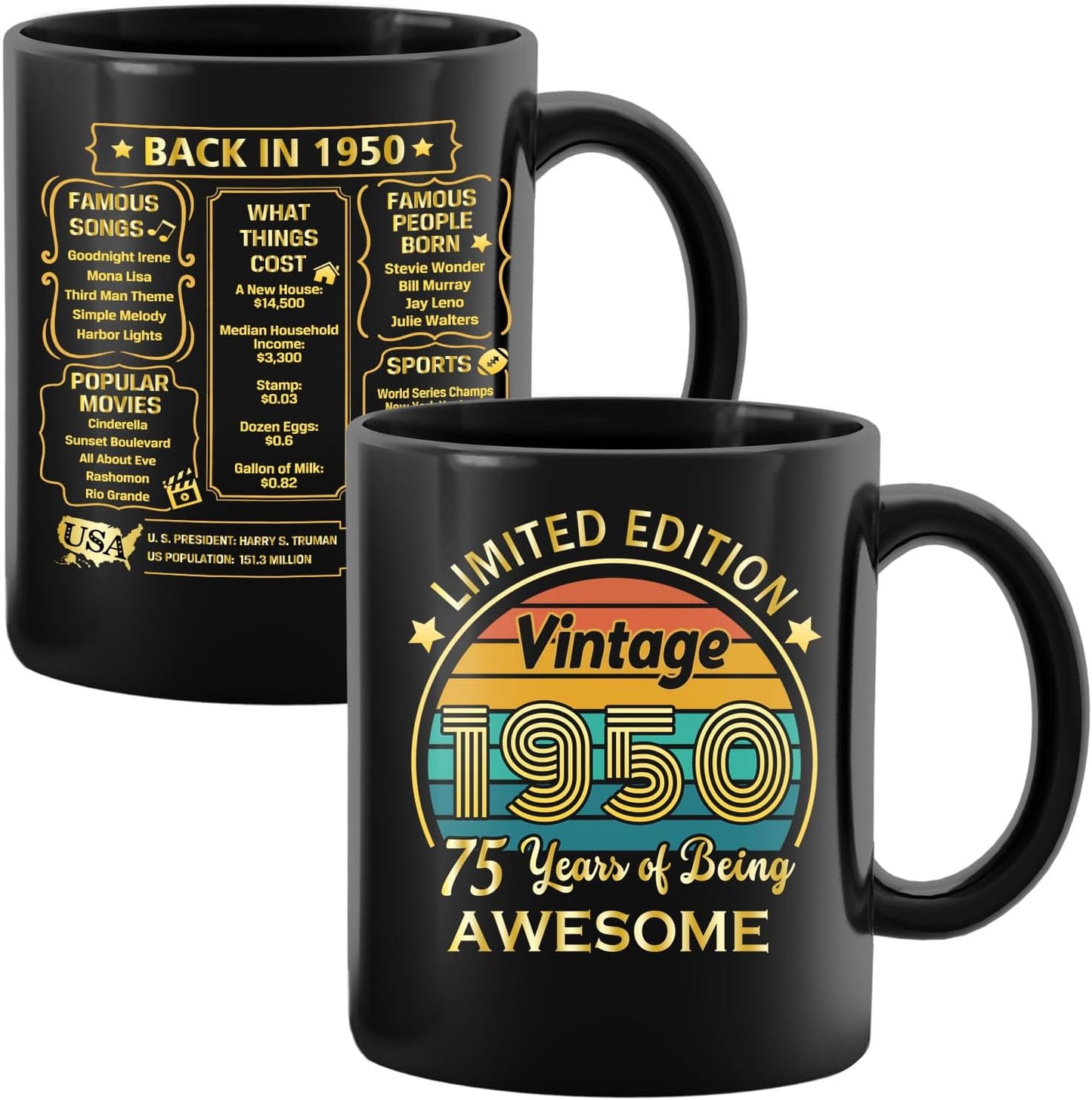QUPT 75th Birthday Gifts for Women Men, 75th Birthday Gifts for Him, 75 Years Old Gifts, 1950 Birthday Gifts for Women Men, 1950 Birthday Gifts for Her Him, 75th Birthday Presents Coffee Mug