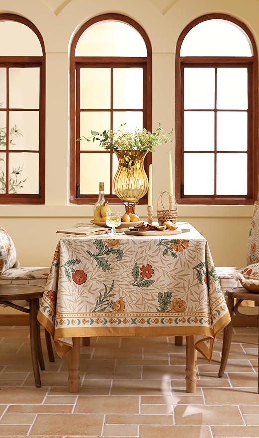 patdrea Designer French Vintage Long Rectangular Tablecloth,Yellow Floral Pattern Anti-Wrinkle Table Cloth,Dacorative Cover for Kitchen Dining Parties,Christmas,Thanksgiving,63"x94"-Cornflowers