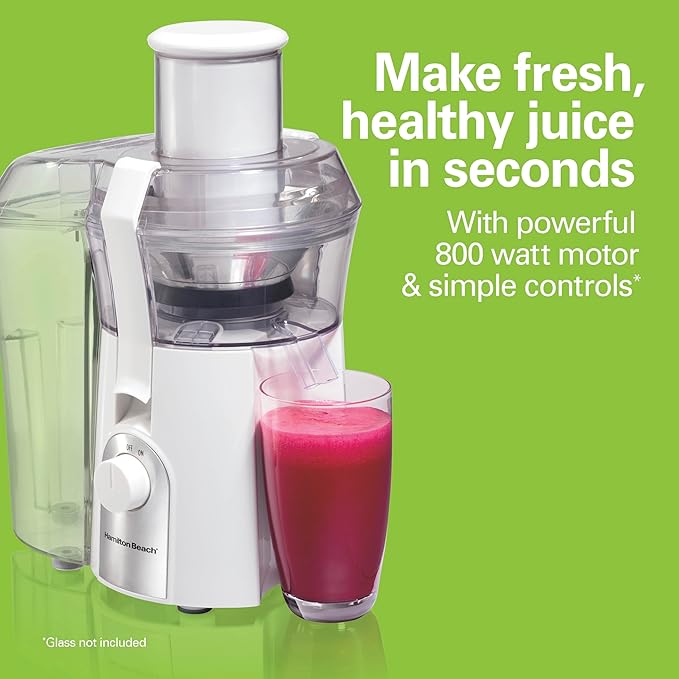 Hamilton Beach Juicer Machine, Big Mouth 3” Feed Chute for Whole Fruits and Vegetables, Easy to Clean, Centrifugal Extractor, Vegetable & Fruit Juicer, BPA Free, 800W Motor, White