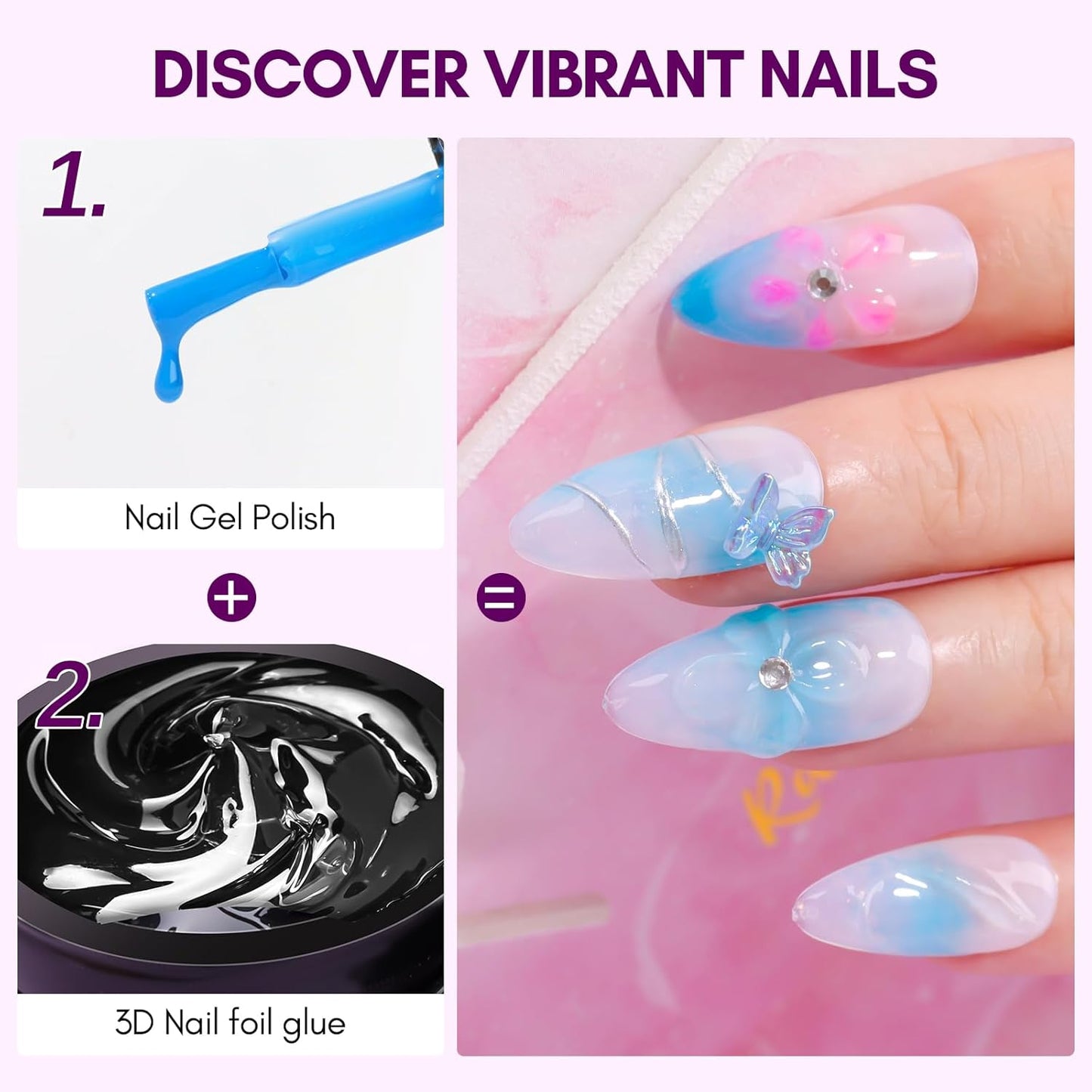Makartt 3D Nail Gel: 8 ml Nail Foil Glue, Transfer Gels Adhesive for Linear, Shell, Ripple & Chrome Nail Powder Art Designs, UV LED Lamp Required