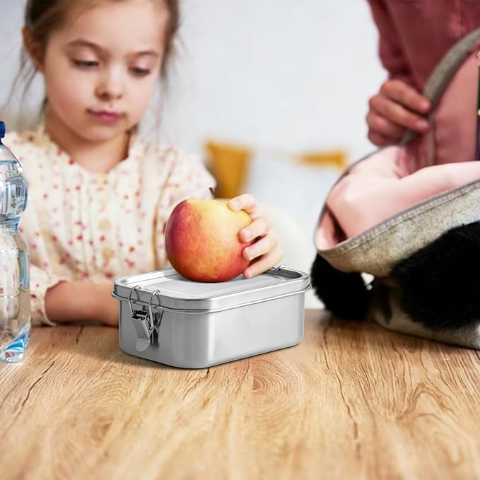GOLDEN KEY Stainless Steel Bento Box for Kids - 27oz/0.8L, BPA Free Leakproof Lunch Box with 3 Compartments, for School & Eating Out, Freezer & Dishwasher Safe(Green)