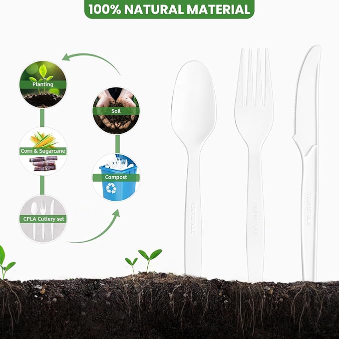 Extra Heavyduty Compostable Forks [200 Count,7In] Disposable Cutlery No Plastic Forks Large Biodegradable Utensils Eco Friendly Silverware Serving Flatware for Party,Daily Use,BBQ,Picnic