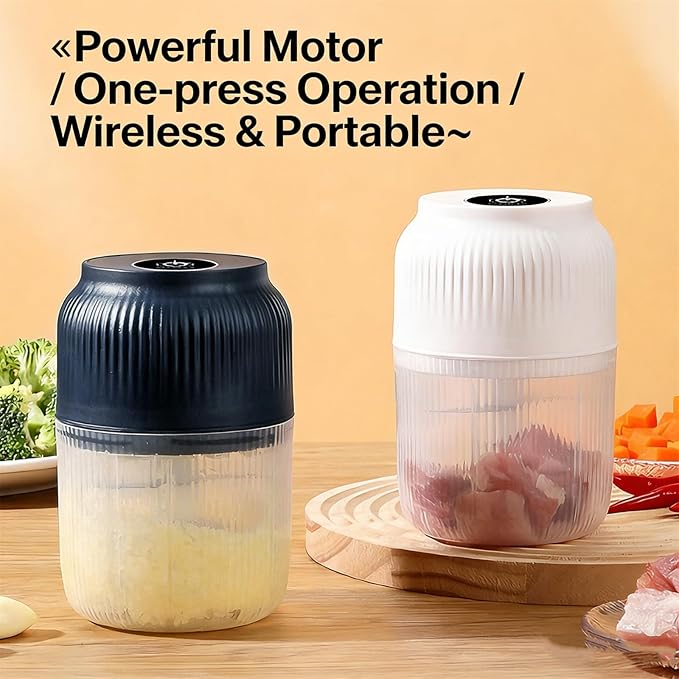 Electric Garlic Chopper, Mini Portable Veggie Cutter, Veggie Chopper with Container and Lid, Rechargeable Cordless Food Chopper for Garlic, Onion, Chili, Fruits Vegetables (Blue+White)
