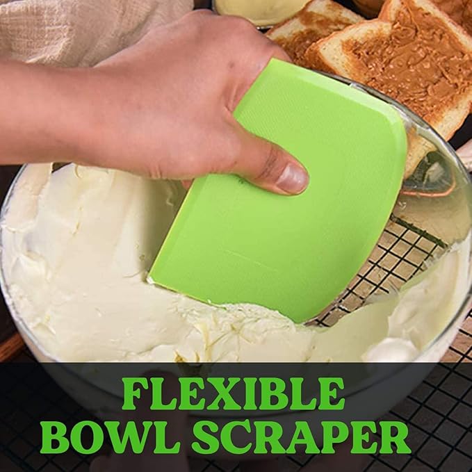 SURDOCA Dough Scraper Bench Scraper - 3P 14.2x8.5" Plastic Flexible Bowl Scraper, Sharp Edge & Angles Cake Scraper. Non-Slip Bakeware Decorating Tools Sculpting & Modeling Tools - Yellow+Green+Yellow