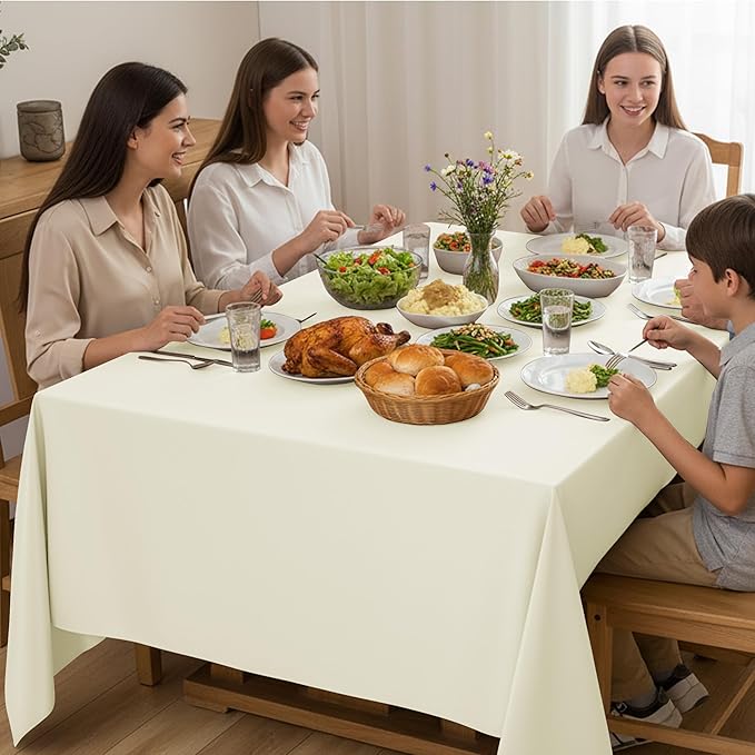 10-Pack Ivory Tablecloths for Rectangle Tables, 54 x 108 Inches, Stain-Resistant Polyester Fabric for 6 Foot Tables - Washable Table Covers for Weddings, Banquets, Birthday Parties, Events