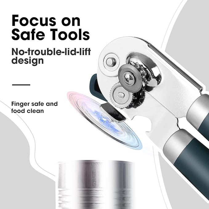 Beneno Heavy Duty Hand Can Opener Manual with Magnet, Durable Sharp Carbon Steel Blade Smooth Cutting, Big Effort-Saving Knob & Soft Grip Handle, Multifunctional Kitchen Tool with Bottle Opener, Green