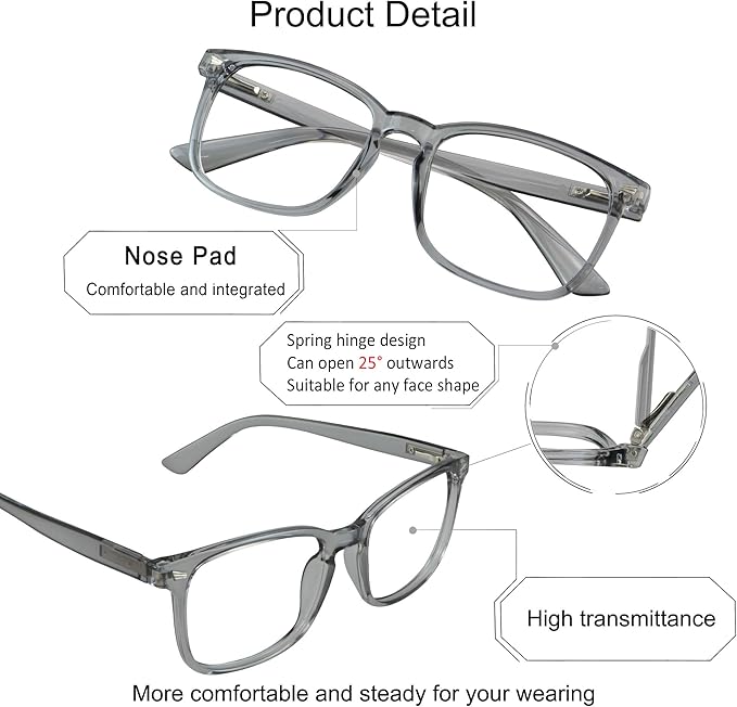 YEIN Bifocal Reading Glasses with Blue Light Blocking Lenses, Bifocal Reader for Women and Men, Vintage Square frame with Spring Hinge (+0.00/+1.25 magnification)
