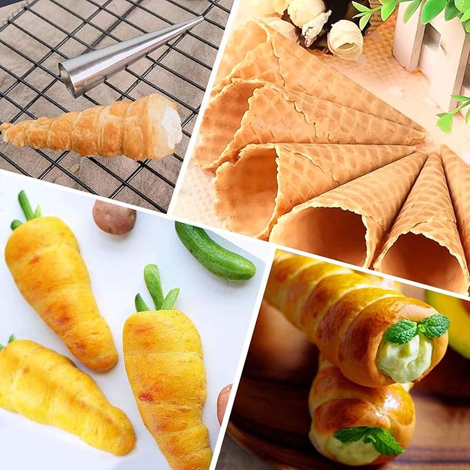 Joyeee 30 Pack Non-stick Large Cream Horn Molds - 5" Stainless Steel for DIY Cooking Danish Pastry, Lady Lock Form, Croissant Roller, Ice Cream Egg Roll