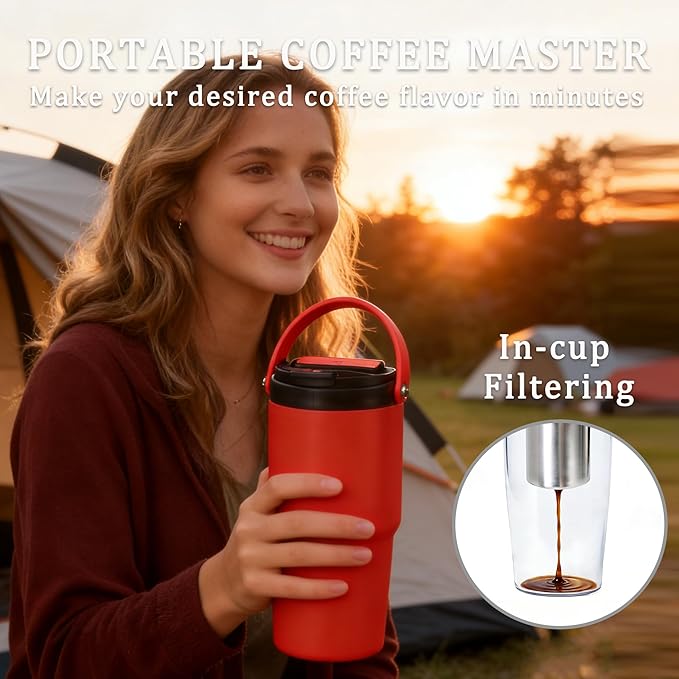 Portable Coffee Maker Mug for Travel,Mini Espresso Coffee Machine,20 oz Thermos Cup with Lid Fast Extraction Electric Filter Brewer,Insulated Stainless Steel Tumbler(White)