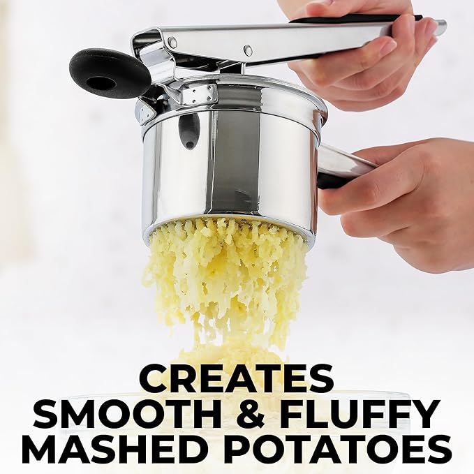 Zulay Kitchen Premium Large 15oz Potato Ricer, Heavy Duty Professional Stainless Steel Potato Masher and Ricer Kitchen Tool, Press and Mash Kitchen Gadget - Silver/Black