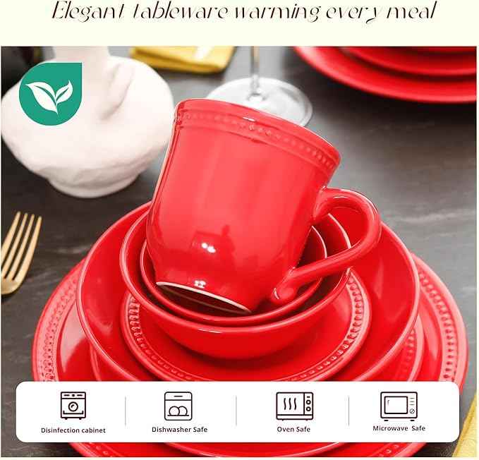 Pearl Dots Stoneware Dinnerware Set (20pc Set, Red)