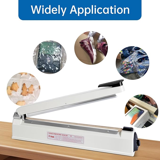 Impulse Heat Sealer with Seal bar, Heavy-Duty Bag Sealing & Cutting Machine, 2 Extra Replacements (white, 8inch)