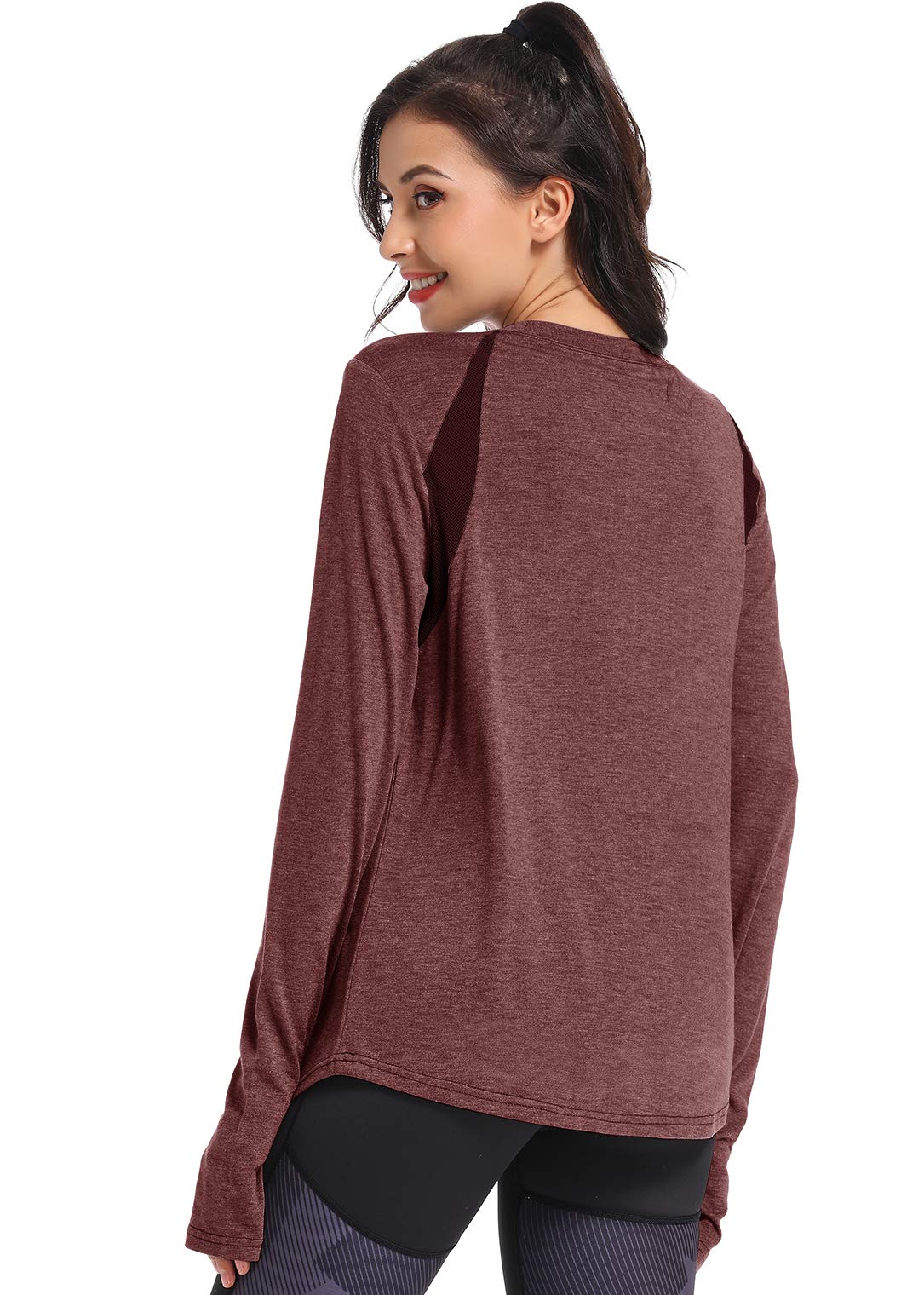 Muzniuer Womens Long Sleeve Workout Shirts-Plain Long Sleeve Tshirt for Women Yoga Sports T-Shirt Long Sleeve Breathable Shirts Activewear with Thumb Hole Burgundy S