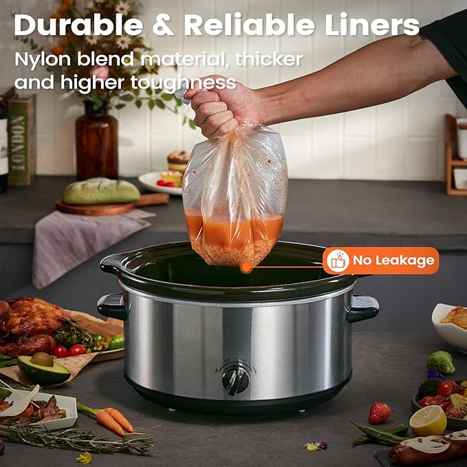 Slow Cooker Liners, Hotensil 14"x 22" 20 Count Cooking Bags Large Size Disposable Pot Liners, Fit 6QT to 10QT for Slow Cooker Cooking Trays, Multi-Purpose Durable Liners Plastic Bags, BPA Free