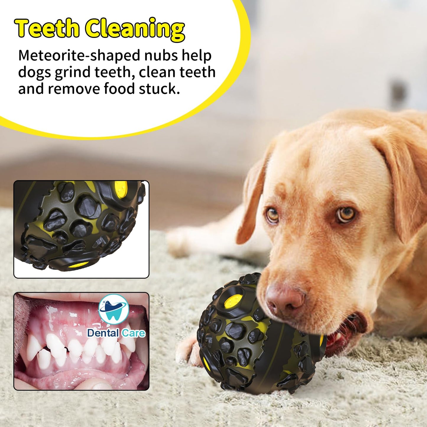 JoyBruko Dog Ball for Aggressive Chewers - Interactive Dog Toy Balls Fun Squeaky Sound to Keep Them Busy, Durable for Small Medium Large Breeds, Rubber Pet Chew Toys, As Seen on TV, Black & Yellow