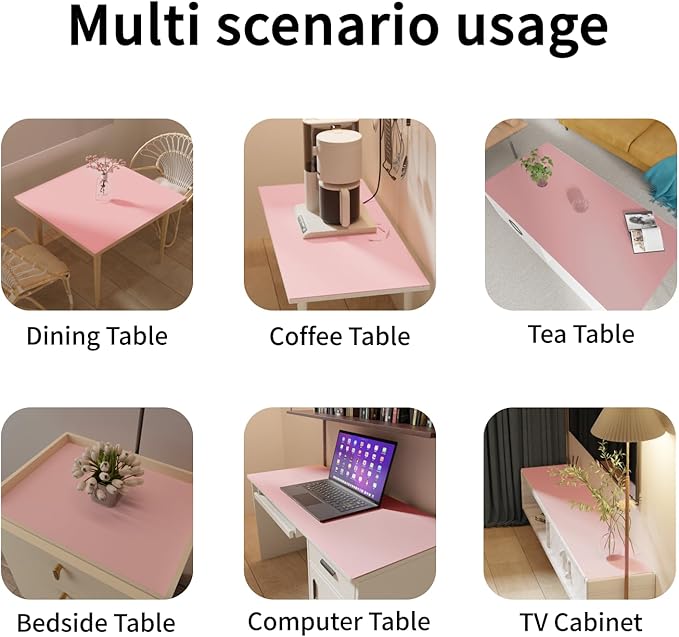 Leather Table Cover,1.8mm Thick,30x48 Inch Desk Cover,Large Desk Mat,Table Protector,Table Cover Protector,Desk Top Cover,Table Tops Cut to Size(Pink+Silvery,30x48)