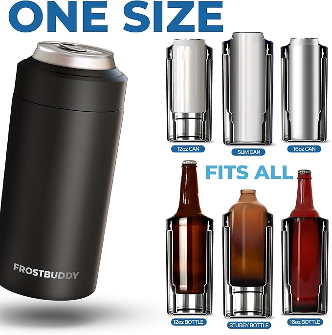 Frost Buddy Universal Can Cooler - Fits all - Stainless Steel Can Cooler for 12 oz & 16 oz Regular or Slim Cans & Bottles - Stainless Steel (Police)