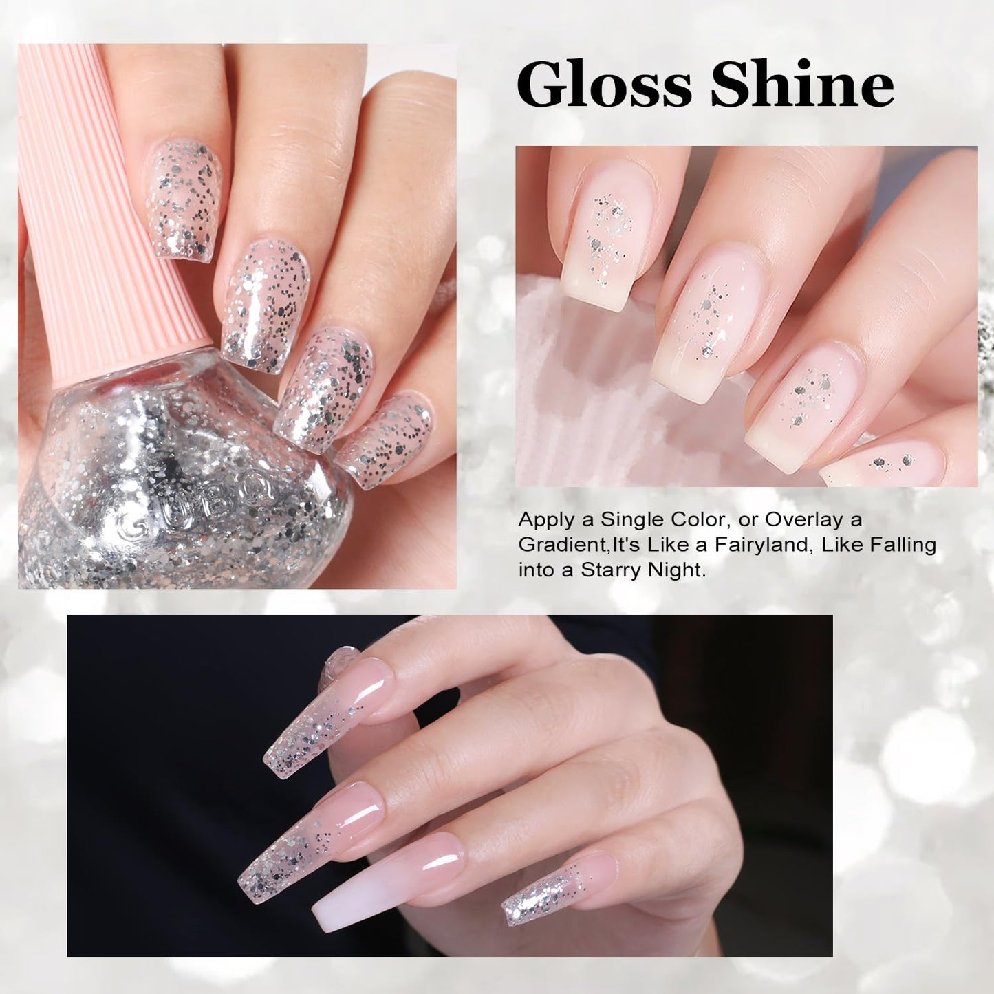 Major Dijit Quick Dry Nail Polish Clear Silver Summer Nail Lacquer for Nail Art Regular Nail Polish 0.41 fl oz.