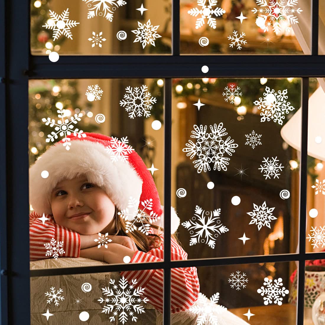 267 PCS Christmas Snowflake Window Stickers - White Snowflake Clings for Glass Windows