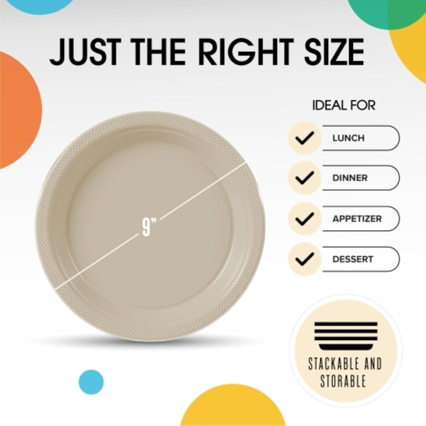 Exquisite Party Solids Ivory Plastic Plates For Party 9" Ivory Disposable Plates Heavy Duty Supplies 100 Pcs Plastic Dinnerware Sets Heavy Duty 350 GSM Disposable Dinnerware Set