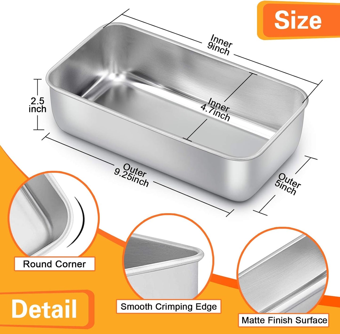 E-far Loaf Pan for Baking Bread, 9 x 5 Inch Stainless Steel Baking Loaf Pans, Metal Bakeware for Bread Meatloaf Cake Brownies, Healthy & Non Toxic, Easy Release & Dishwasher Safe - Set of 3