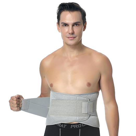 NeoTech Care Adjustable Compression Back Brace Lumbar Support Belt, Grey, Size XXXL