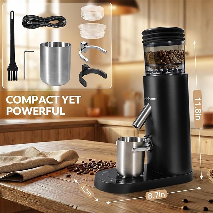 Coffee Grinder, Rechargeable Cordless Stainless Steel Conical Burr Coffee Bean Grinder with Air Blower, 60 Grind Settings, Anti-Static, Compact & Quiet for Home,Office, Camping Use, Black
