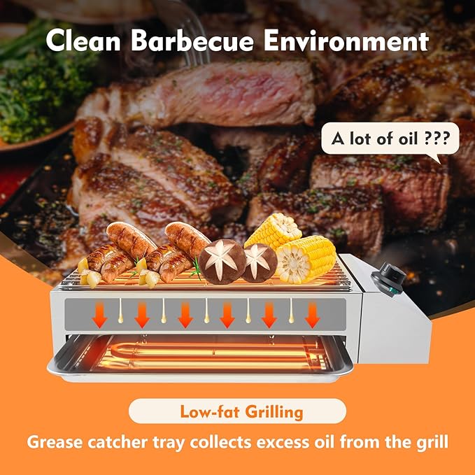 Electric Indoor Outdoor Grill, 1800W Commercial Electric Grill with Removable Griddle, Adjustable Temperature 122F-572F, Stainless Steel Smokeless Indoor Grill for Party Cooking Home Commercial