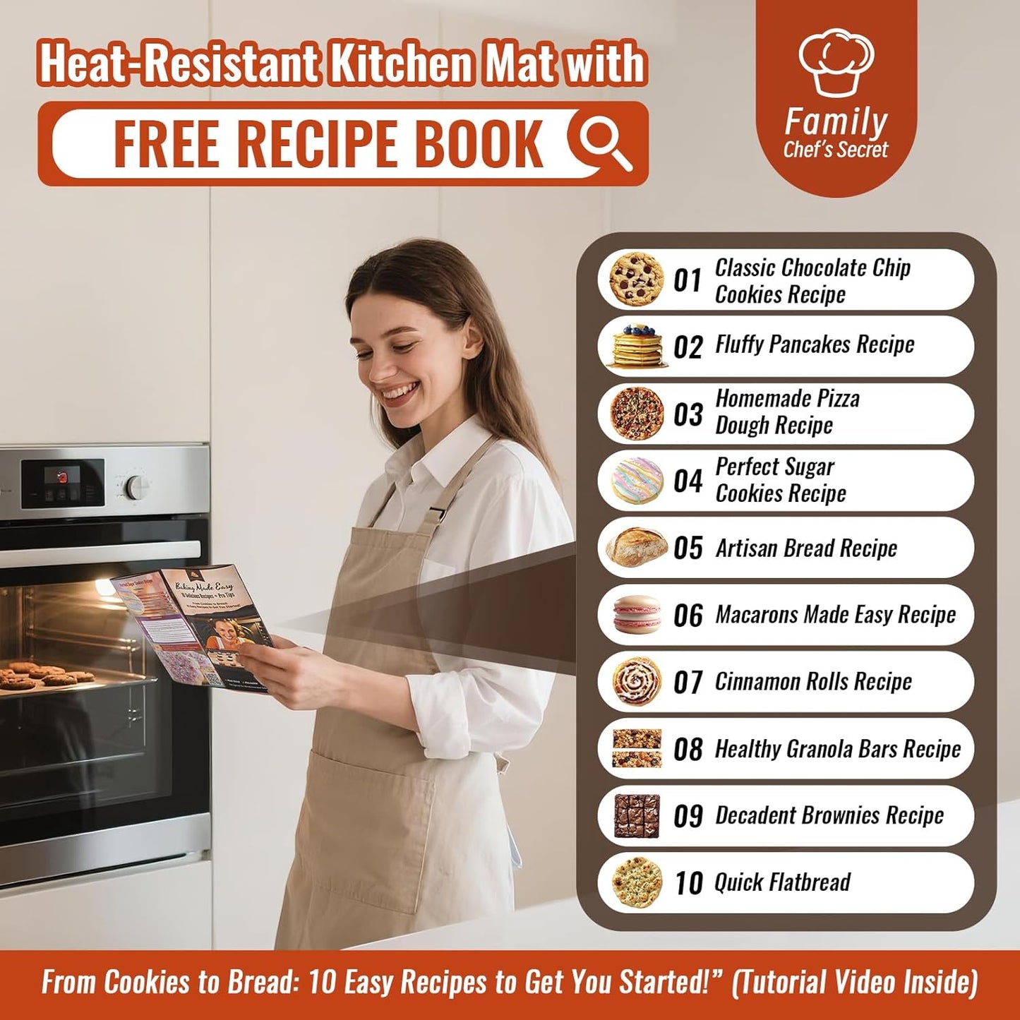 Non Stick Pastry Mat with 10 Quick Recipes, Silicone Dough Mat for Rolling, Silicone Mat for Baking Macaron, Cookie, Bread, Pizza,Surdough, Fondant Mat for Kitchen, Extra Large and Oven Safe