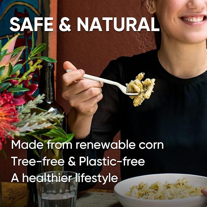 Compostable Spoons 100 Count Heavy Duty 100% No Plastic Spoons Bulk Cornstarch Biodegradable Spoon Eco Friendly Compostable Utensils for Party Campin