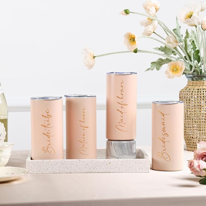 Maid of Honor Gifts Bridesmaid Proposal Gifts Maid of Honor Cups Wedding Bachelorette Party Favors Bridal Shower Stainless Steel Skinny Tumbler with Lid and Straw 15 OZ Pink