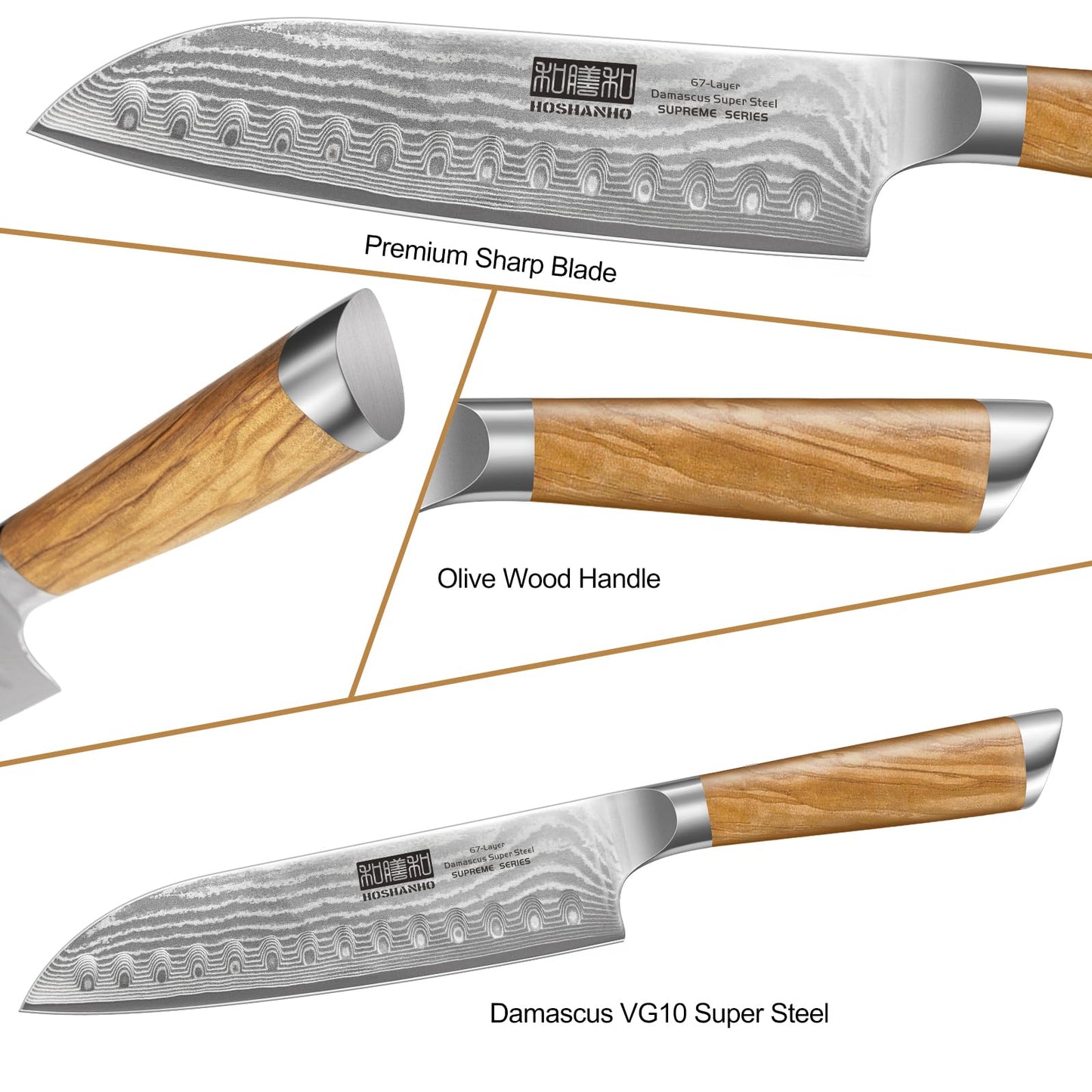HOSHANHO Damascus Kitchen Knife Set 3-Piece, Ultra Sharp 8" Chef Knife, 7" Santoku Knife, 3.75" Paring Knife, Professional VG-10 Damascus Super Steel Chef Knife Set with Ergonomic Handle