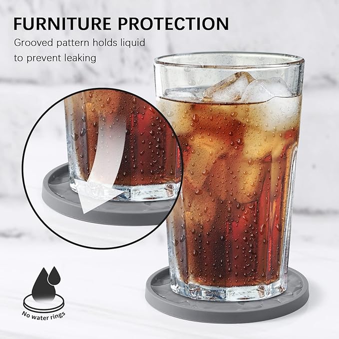 ME.FAN Silicone Coasters with Holder,[6 Pack] Drinking Coasters - Cup Mat for Hot or Cold Drinks, Thickened, Non-Slip, Non-stick,Deep Tray Sky Blue