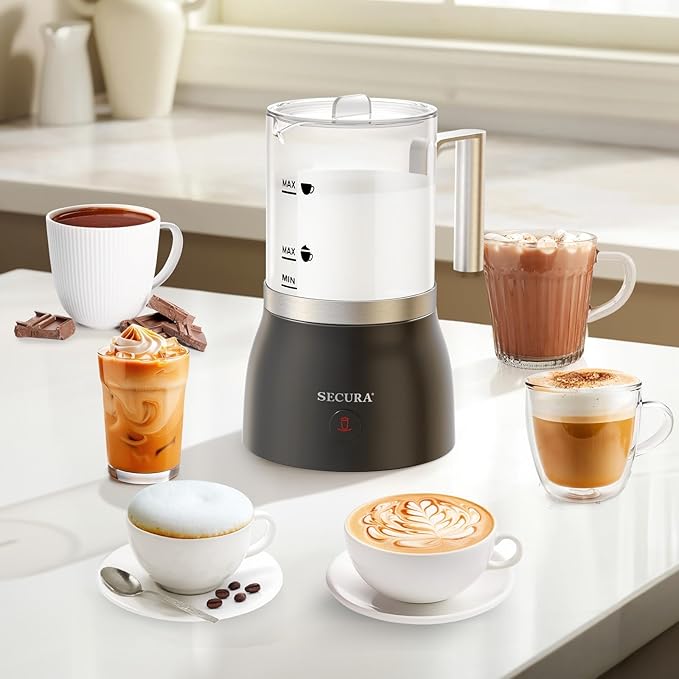 Secura 17oz 4-in-1 Electric Milk Frother and Steamer with Glass Jug, Hot/Cold Foam Maker for Latte, Cappuccino, Macchiato & Hot Chocolate, No Non-Stick Coating and Teflon-Free Design