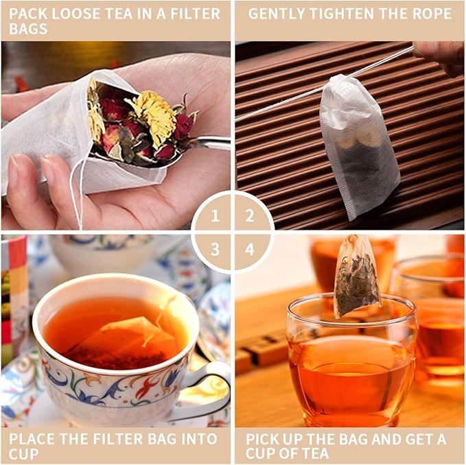 400 Pack Disposable Drawstring Tea Filter Bags Safe & Natural Unbleached Paper Tea Infuser Drawstring Empty Bag for Loose Leaf Tea (7 x 9, Natual Color)
