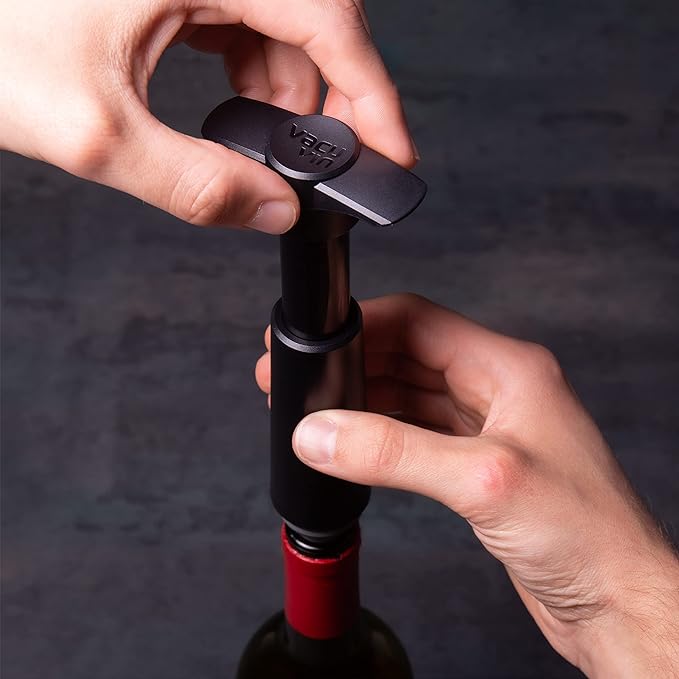 Vacu Vin Wine Saver Pump Red with Vacuum Wine Stopper - Keep Your Wine Fresh for up to 10 Days - 1 Pump 2 Stoppers - Reusable - Made in the Netherlands