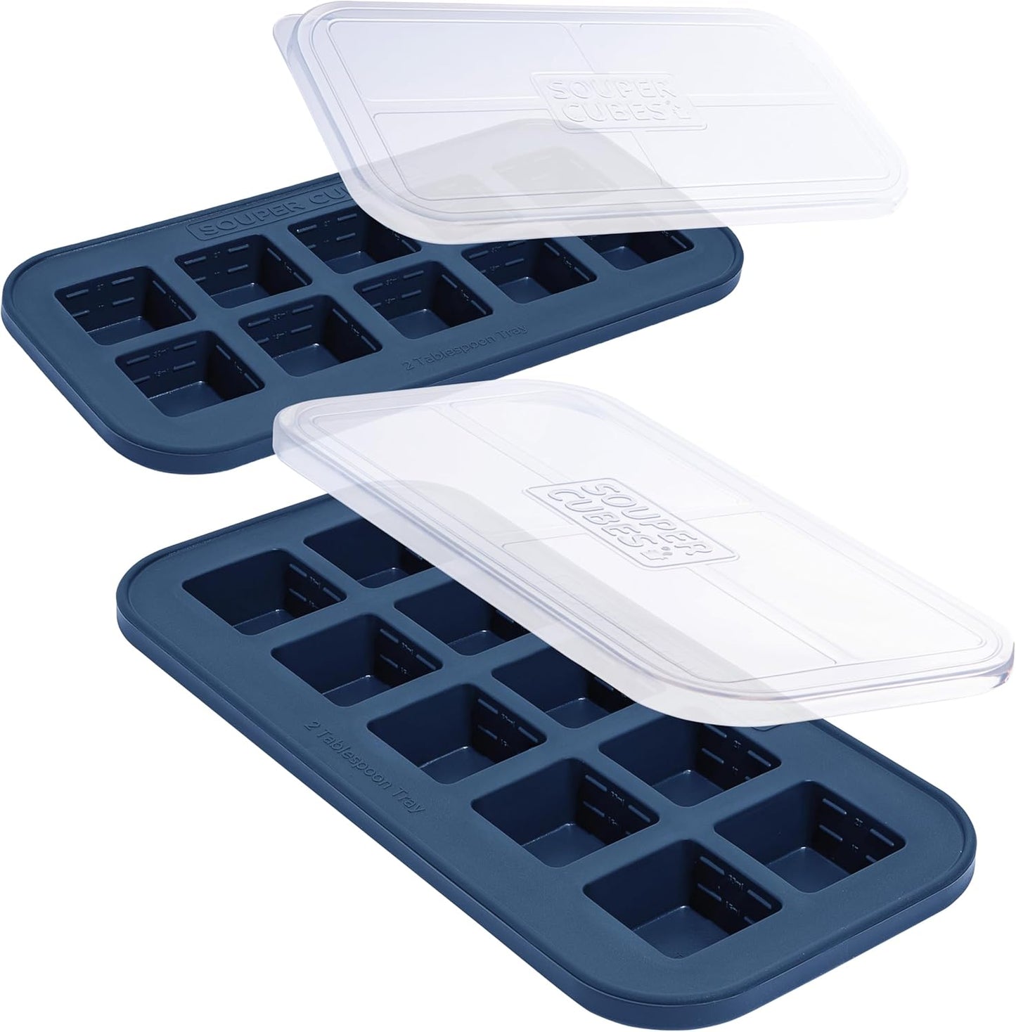 Souper Cubes 2 Tbsp. Silicone Freezer Molds - Perfect for Storing Garlic, Herbs, Ginger, Pesto, Tomato Paste, Lemon Juice, Purees and More - Silicone Baby Food Freezer Tray - Blueberry – 2-Pack