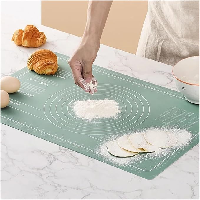 Silicone Measuring Kneading Pad Set Household Rolling Pin Dough Large Thick Non-slip Non-stick Bottom Baking Tool(Kneading pad green)