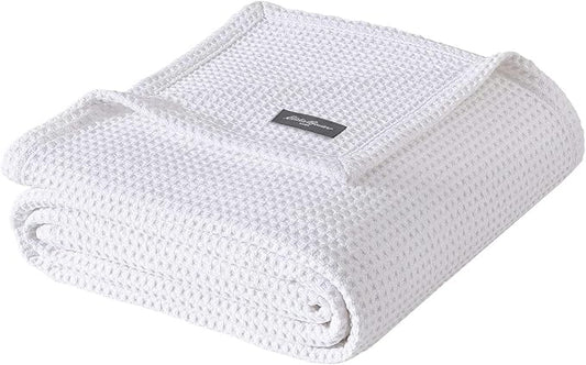 Eddie Bauer - Twin Blanket, Super Soft & Medium Weight, Softens Every Wash (Solid Waffle White, Twin)
