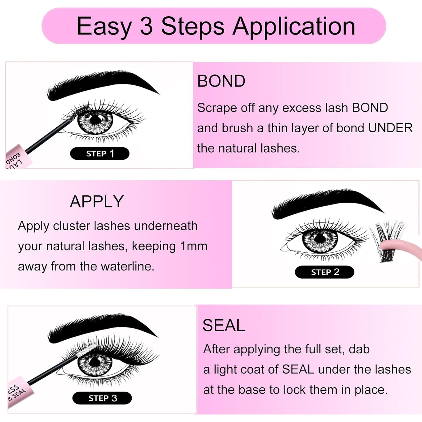 Lash Clusters Kit LAUBESS DIY Lash Extension Kit Lash Bond and Seal Waterproof Lash Glue Remover Tweezers Brush Cluster Eyelash Extensions Kit Eyelash Clusters (Kit 30D-D-Mix14-18)