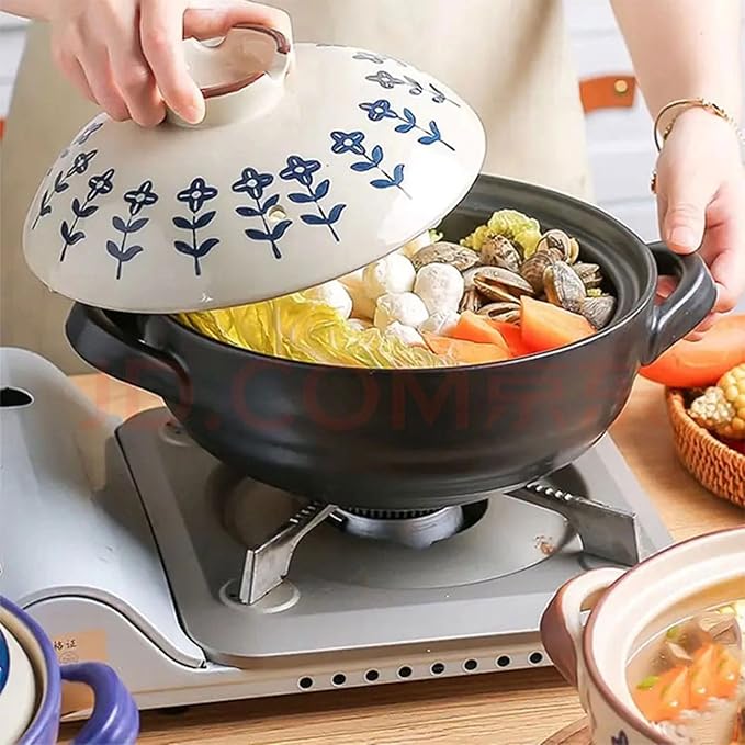 Ceramic Casserole, Japanese Clay Pot Donabe Stone Rice Pot With Lid, Earthen Pot Stockpot Ceramic Casserole Cooker Healthy Cookware Stove Pot Soup Hot Pot(Color:B)