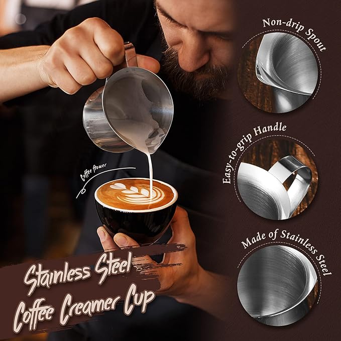 Potchen 24 Pack Stainless Steel Bell Creamers 3 Ounce Creamer Pitcher Mini Coffee Milk Pitchers with Handle and Pouring Spout Cups for Serving Espresso, Tea, Milk, Maple Syrup, Sauce