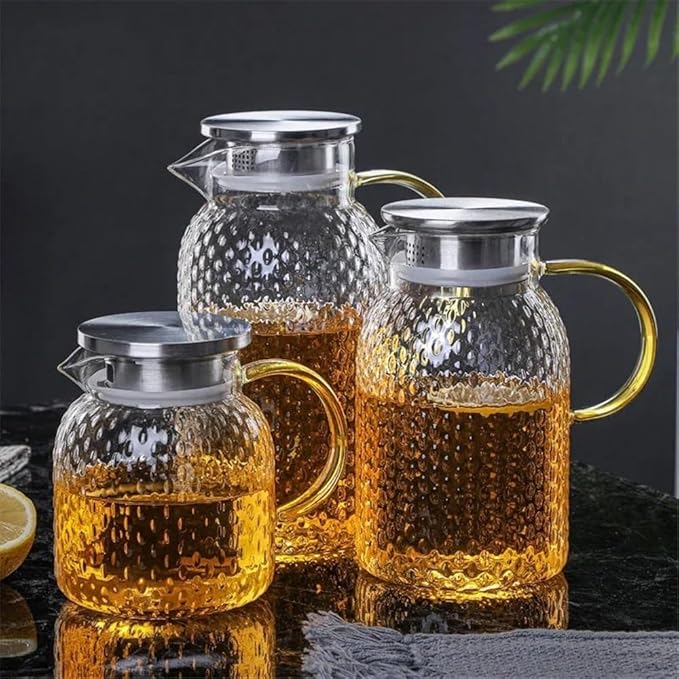 Water Pitcher Glass Water Pitcher with Filter Lid and Pouring Spout Heat Resistant Carafe for Hot Cold Beverages Homemade Ice Tea Bottle Glass Pot(1.5L)