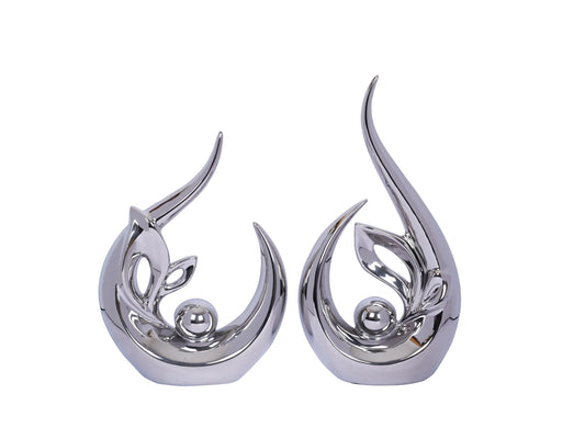 2 PCS Silver Decor Accent Ceramic Statue Abstract Sculptures Centerpieces Mid Century Modern Decor for Tables Coffee Table top Decorations for Living Room Desktop Shelf Dining Room Kitchen
