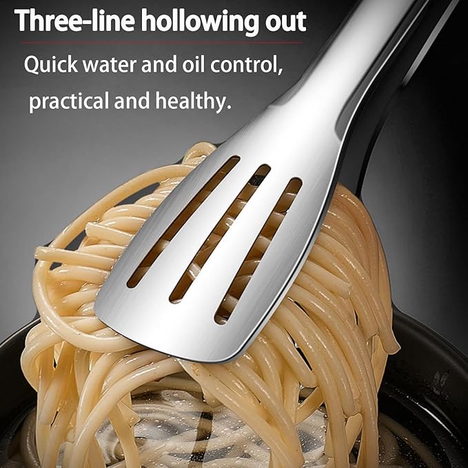 Stainless Steel Kitchen Tong Set - Anti-Slip Heat-Resistant Grip, Widened 3-Line Slotted Heads for Easy Clamping (Steaks, BBQ, Pasta, Salads), Easy Clean for Versatile Use Set of 3-6" 9" 11", Silver