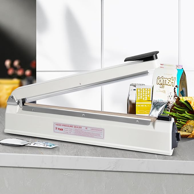 Impulse Heat Sealer with Seal bar, Heavy-Duty Bag Sealing & Cutting Machine, 2 Extra Replacements (white, 8inch)