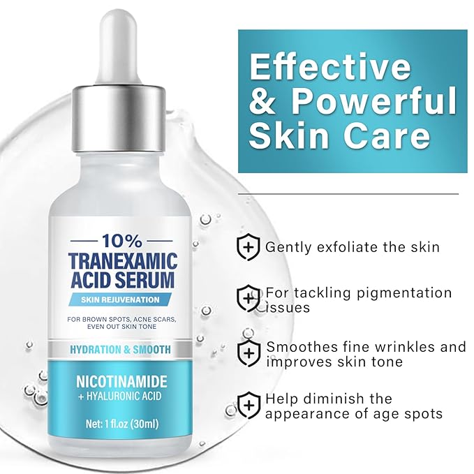Tranḛxamic Acid 10% Serum, Discoloration Correcting Serum, Face Lotion with Moisturizing Effect, Natural Formula for Skincare