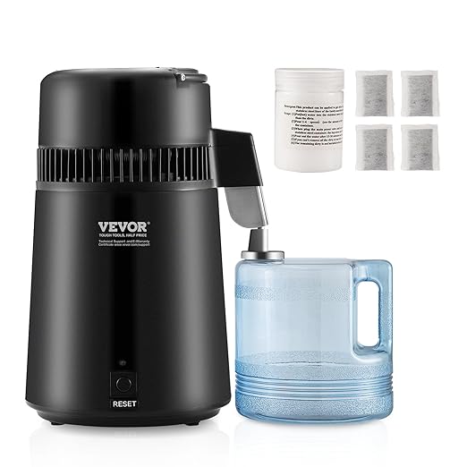 VEVOR Water Distiller, 4L/ 1.05 Gallon Pure Water Distilling for Home Countertop, 750W Distilled Water Maker, 304 Stainless Steel Interior Stiller Water Making Machine to Make Clean Water, Black