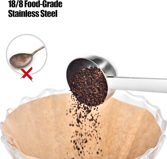 18/8 Stainless Steel Coffee Scoop, Doosu Food-Grade Metal Measuring Spoon with 8.5in Long Handle, Tablespoon Scooper for Coffee Beans, Ground Coffee, Espresso, Protein Powders, Tea, Sugar (1 Tbsp)